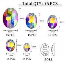 DZ 4063 Crystal AB  Oval Shape Mixed Sized Sewing Rhinestones 